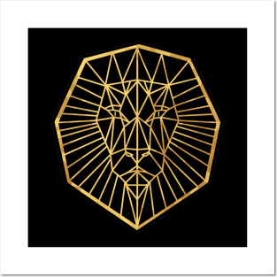 GEOMETRIC Gold And Black Lion Head Posters and Art